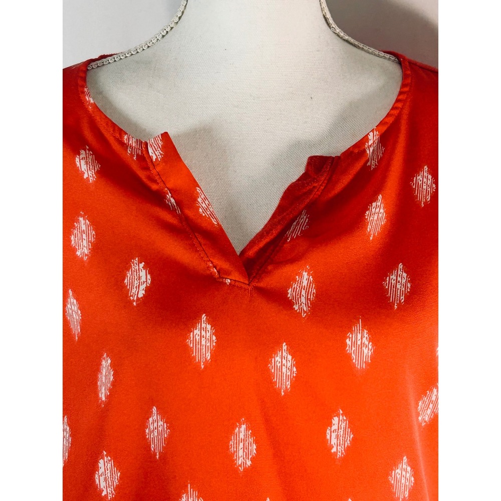 Papermoon Orange Ikat Diamond Print V-Neck Mixed Media Blouse‎ Top Large - Picture 2 of 8